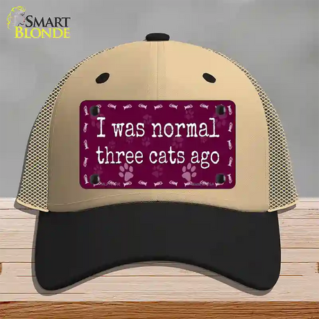 I Was Normal Three Cats Ago Novelty License Plate Hat Mesh / Khaki|Black