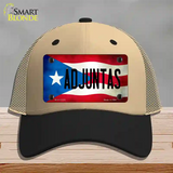 Adjuntas Puerto Rico Flag Novelty License Plate Hat Mesh / Khaki|Black