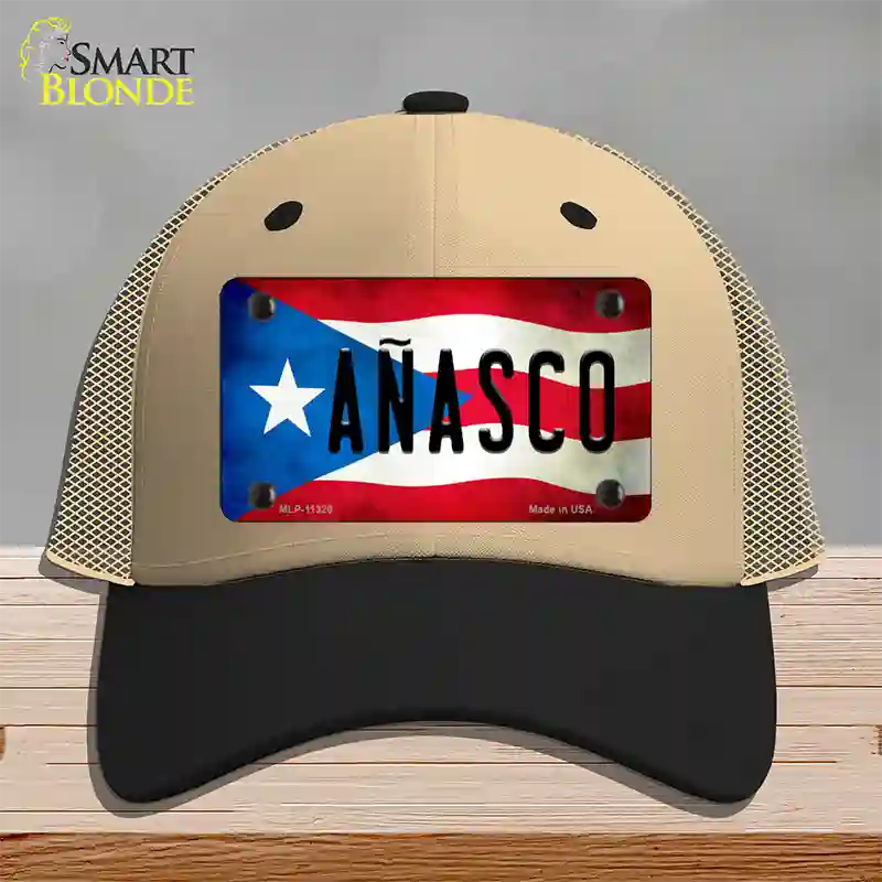 Anasco Puerto Rico Flag Novelty License Plate Hat Mesh / Khaki|Black