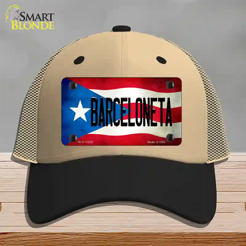 Barceloneta Puerto Rico Flag Novelty License Plate Hat Mesh / Khaki|Black