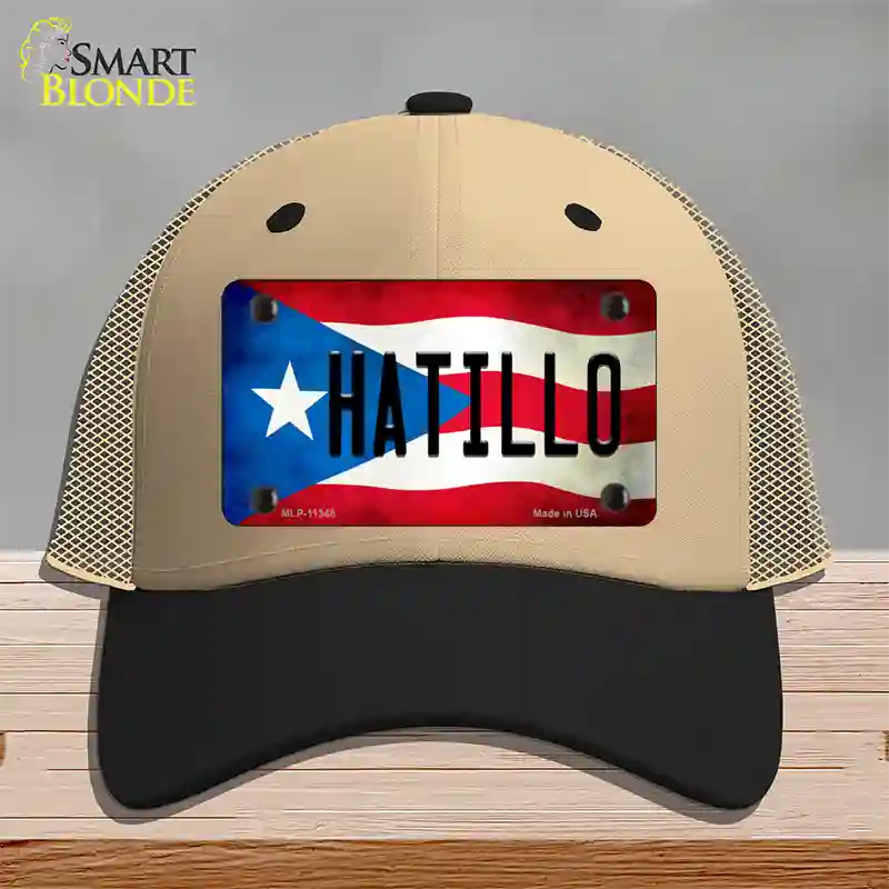 Hatillo Puerto Rico Flag Novelty License Plate Hat Mesh / Khaki|Black