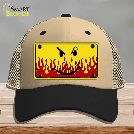 Smiley Flame Novelty License Plate Hat Mesh / Khaki|Black