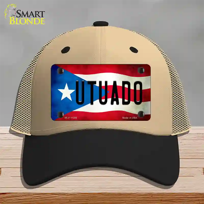Utuado Puerto Rico Flag Novelty License Plate Hat Mesh / Khaki|Black