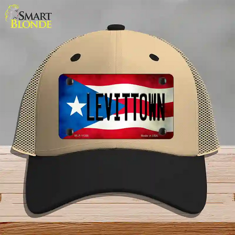 Levittown Puerto Rico Flag Novelty License Plate Hat Mesh / Khaki|Black