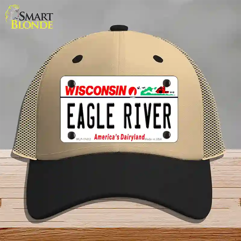 Eagle River Wisconsin Novelty License Plate Hat Mesh / Khaki|Black