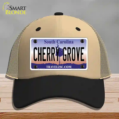 Cherry Grove South Carolina Novelty License Plate Hat Mesh / Khaki|Black