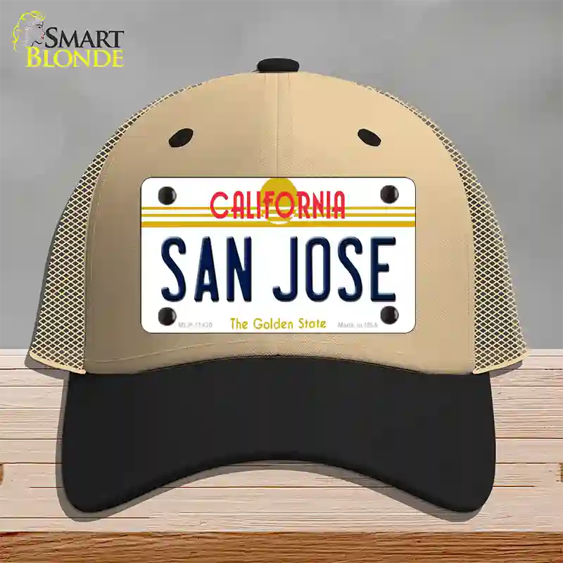 San Jose California Novelty License Plate Hat Mesh / Khaki|Black