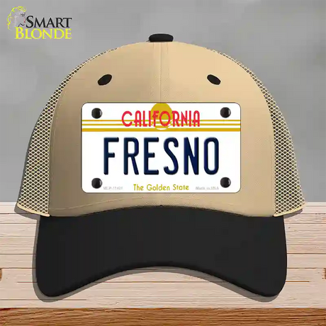 Fresno California Novelty License Plate Hat Mesh / Khaki|Black