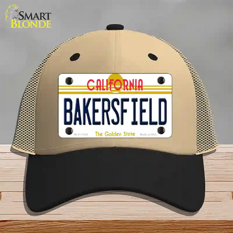 Bakersfield California Novelty License Plate Hat Mesh / Khaki|Black