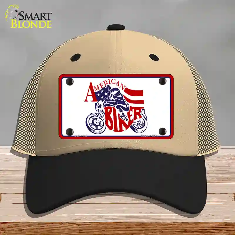 American Patriotic Biker Novelty License Plate Hat Mesh / Khaki|Black