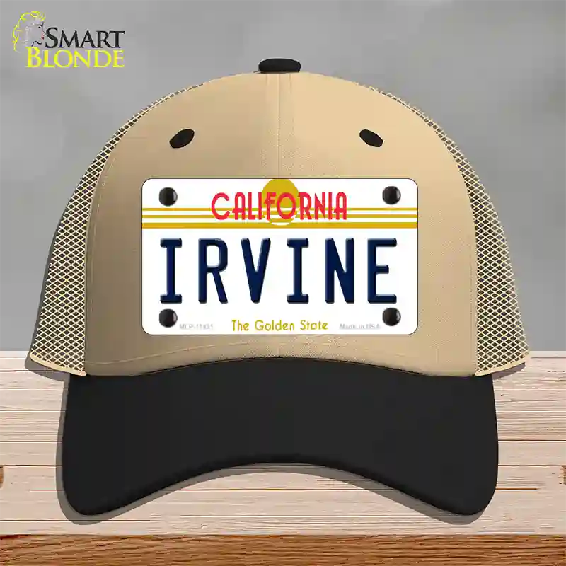 Irvine California Novelty License Plate Hat Mesh / Khaki|Black