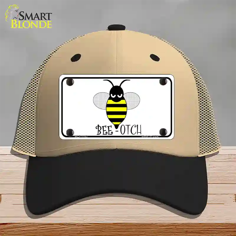 Bee-otch Novelty License Plate Hat Mesh / Khaki|Black