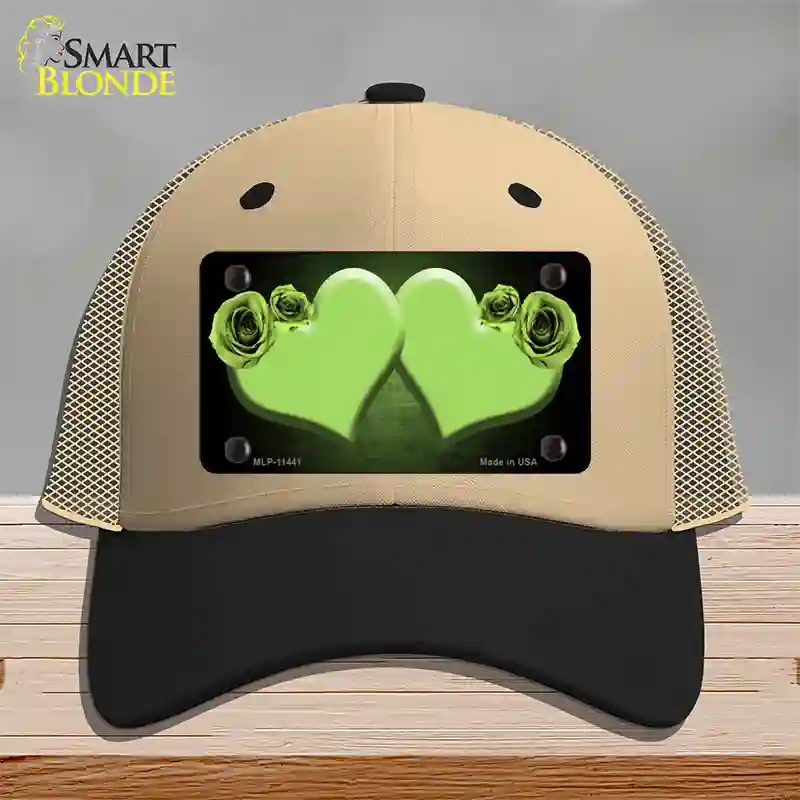 Hearts Over Roses In Lime Green Novelty License Plate Hat Mesh / Khaki|Black