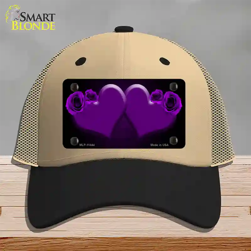 Hearts Over Roses In Purple Novelty License Plate Hat Mesh / Khaki|Black