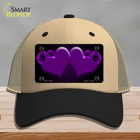 Hearts Over Roses In Purple Novelty License Plate Hat Mesh / Khaki|Black