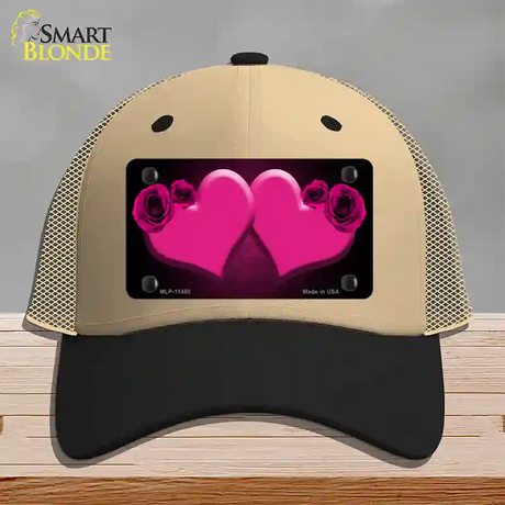 Hearts Over Roses In Pink Novelty License Plate Hat Mesh / Khaki|Black