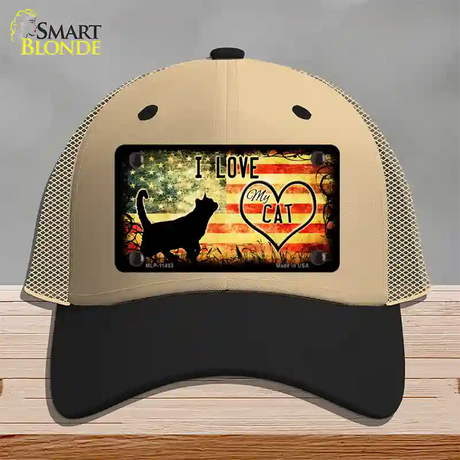 I Love My Cat Novelty License Plate Hat Mesh / Khaki|Black