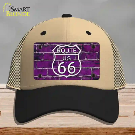 Route 66 Purple Brick Wall Novelty License Plate Hat Mesh / Khaki|Black