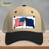 Alaska Crossed US Flag Novelty License Plate Hat Mesh / Khaki|Black