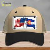 Colorado Crossed US Flag Novelty License Plate Hat Mesh / Khaki|Black