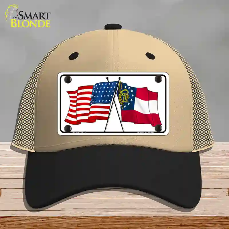 Georgia Crossed US Flag Novelty License Plate Hat Mesh / Khaki|Black