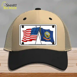 Idaho Crossed US Flag Novelty License Plate Hat Mesh / Khaki|Black