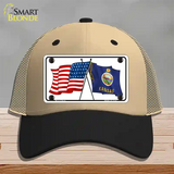 Kansas Crossed US Flag Novelty License Plate Hat Mesh / Khaki|Black