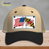 Maryland Crossed US Flag Novelty License Plate Hat Mesh / Khaki|Black