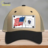 Massachusetts Crossed US Flag Novelty License Plate Hat Mesh / Khaki|Black