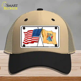 New Jersey Crossed US Flag Novelty License Plate Hat Mesh / Khaki|Black