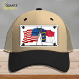 North Carolina Crossed US Flag Novelty License Plate Hat Mesh / Khaki|Black