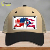 Ohio Crossed US Flag Novelty License Plate Hat Mesh / Khaki|Black