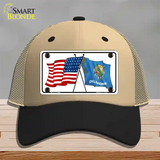 Oklahoma Crossed US Flag Novelty License Plate Hat Mesh / Khaki|Black