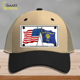 Oregon Crossed US Flag Novelty License Plate Hat Mesh / Khaki|Black