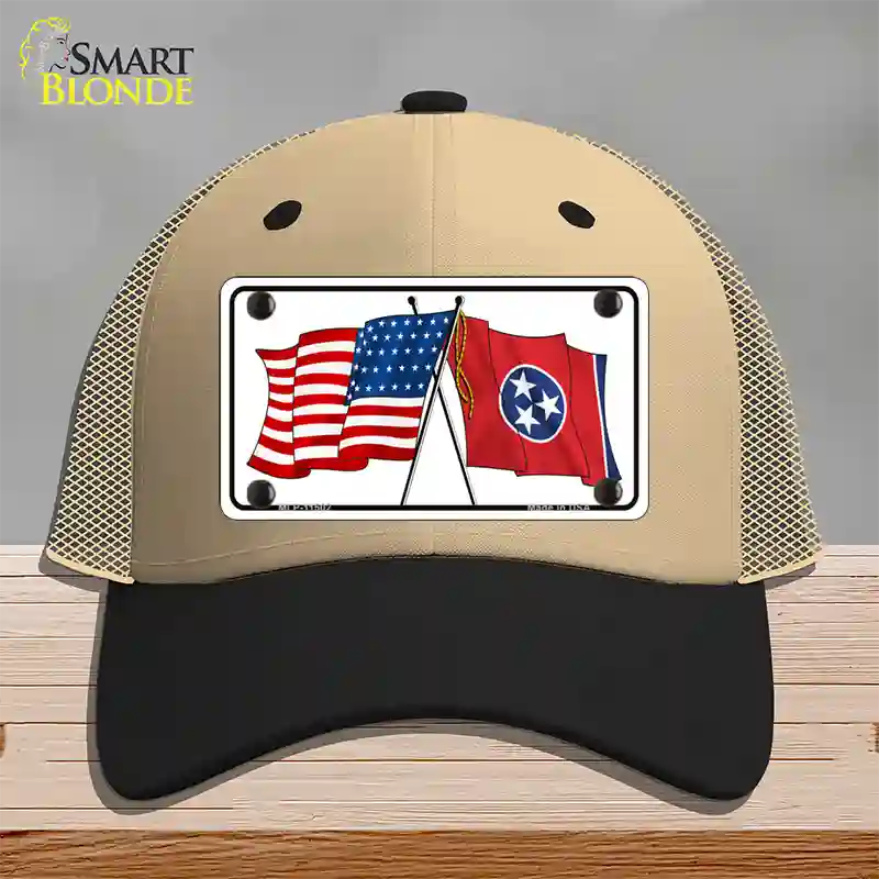 Tennessee Crossed US Flag Novelty License Plate Hat Mesh / Khaki|Black