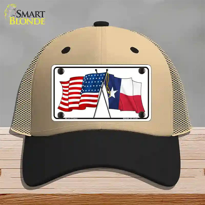 Texas Crossed US Flag Novelty License Plate Hat Mesh / Khaki|Black