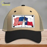 Texas Crossed US Flag Novelty License Plate Hat Mesh / Khaki|Black