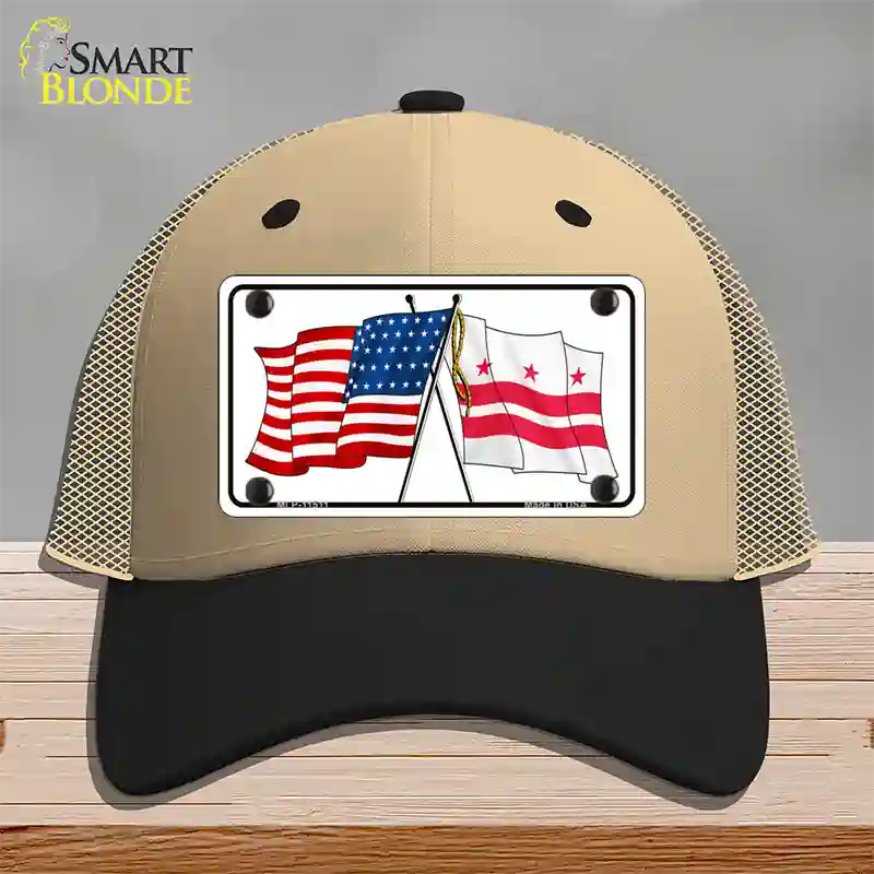 Washington DC Crossed US Flag Novelty License Plate Hat Mesh / Khaki|Black