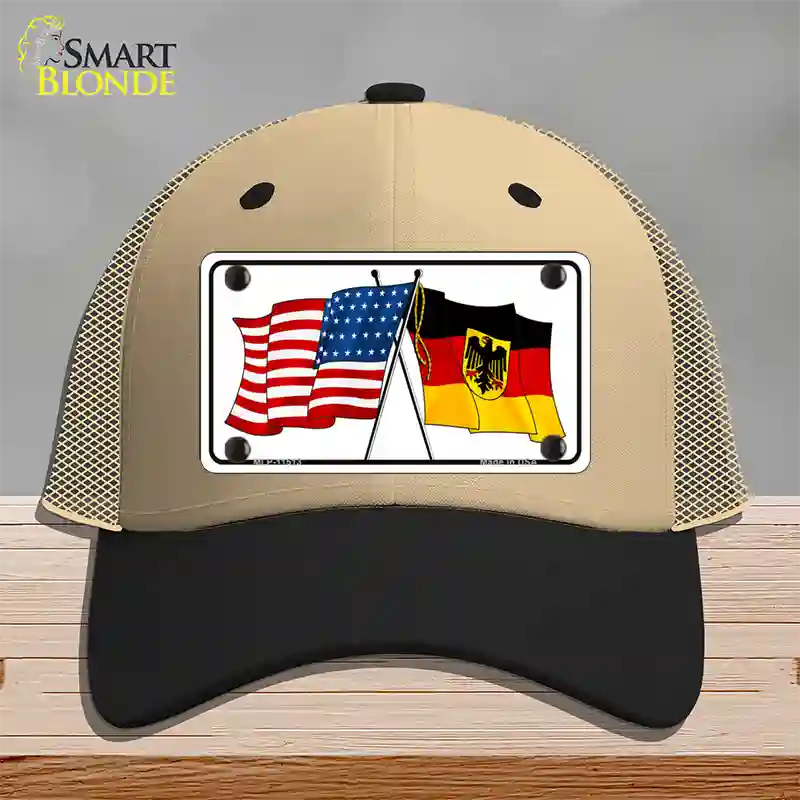 Germany Crossed US Flag Novelty License Plate Hat Mesh / Khaki|Black