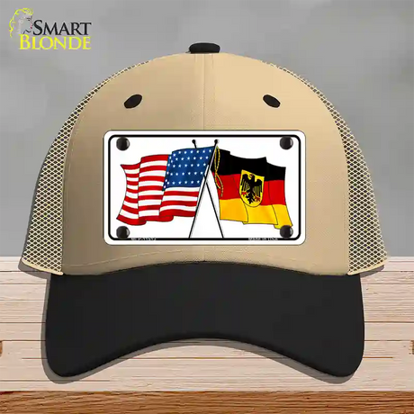 Germany Crossed US Flag Novelty License Plate Hat Mesh / Khaki|Black