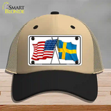 Sweden Crossed US Flag Novelty License Plate Hat Mesh / Khaki|Black