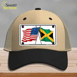 Jamaica Crossed US Flag Novelty License Plate Hat Mesh / Khaki|Black