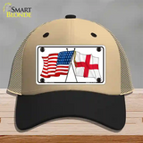 England Crossed US Flag Novelty License Plate Hat Mesh / Khaki|Black