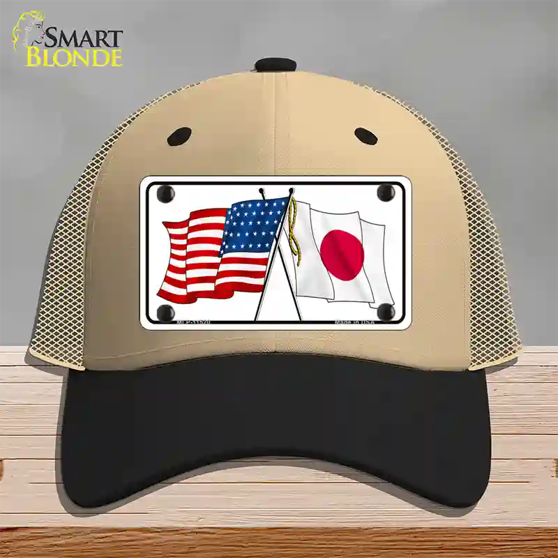 Japan Crossed US Flag Novelty License Plate Hat Mesh / Khaki|Black