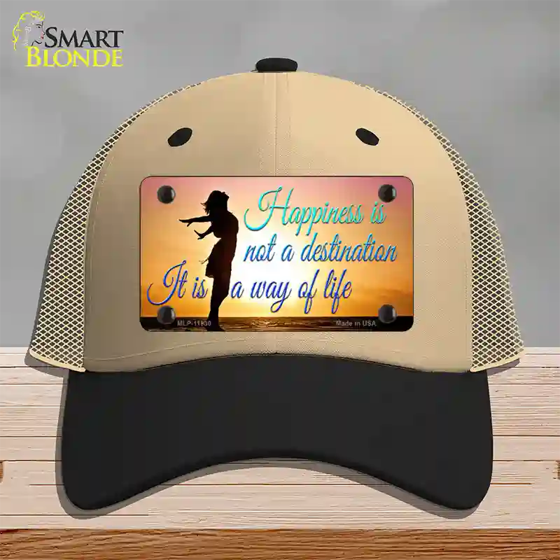 Happiness Way Of Life Sunset Novelty License Plate Hat Mesh / Khaki|Black