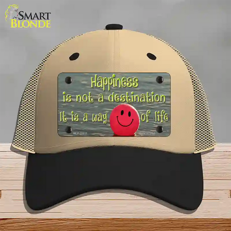 Happiness Way Of Life Ball Novelty License Plate Hat Mesh / Khaki|Black