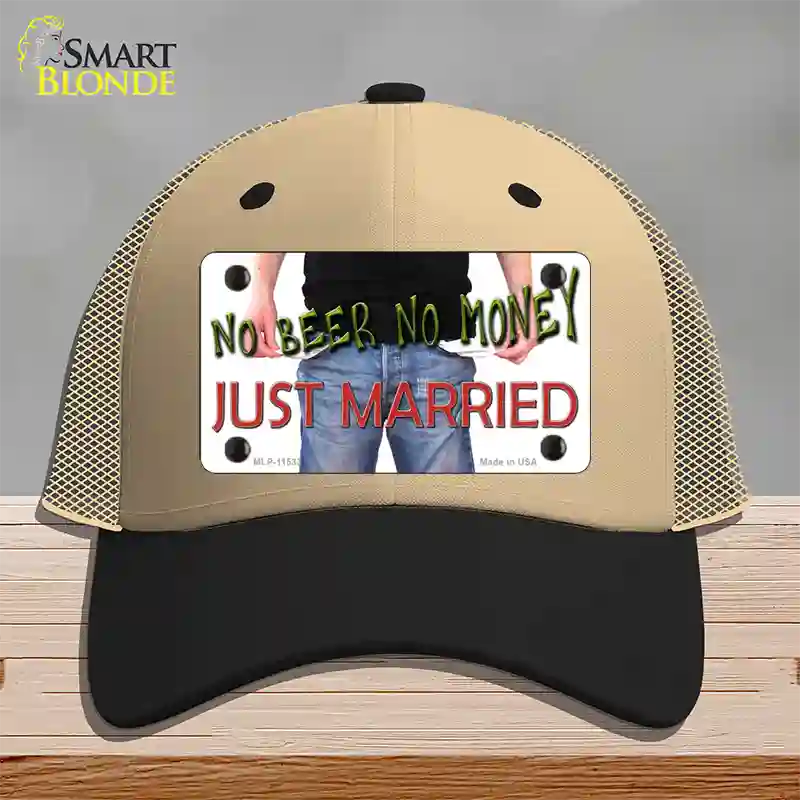 No Beer No Money Just Married Novelty License Plate Hat Mesh / Khaki|Black