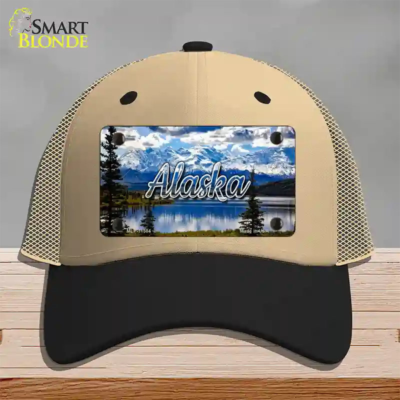 Alaska Snowy Mountains State Novelty License Plate Hat Mesh / Khaki|Black