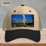 Connecticut Capital Building State Novelty License Plate Hat Mesh / Khaki|Black