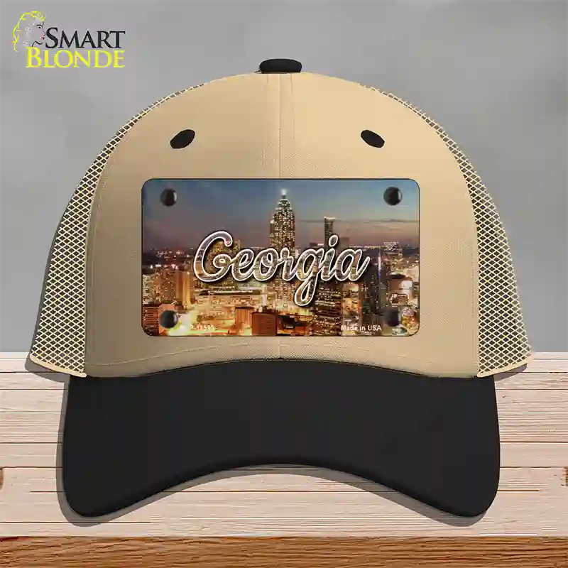 Georgia City Lights State Novelty License Plate Hat Mesh / Khaki|Black